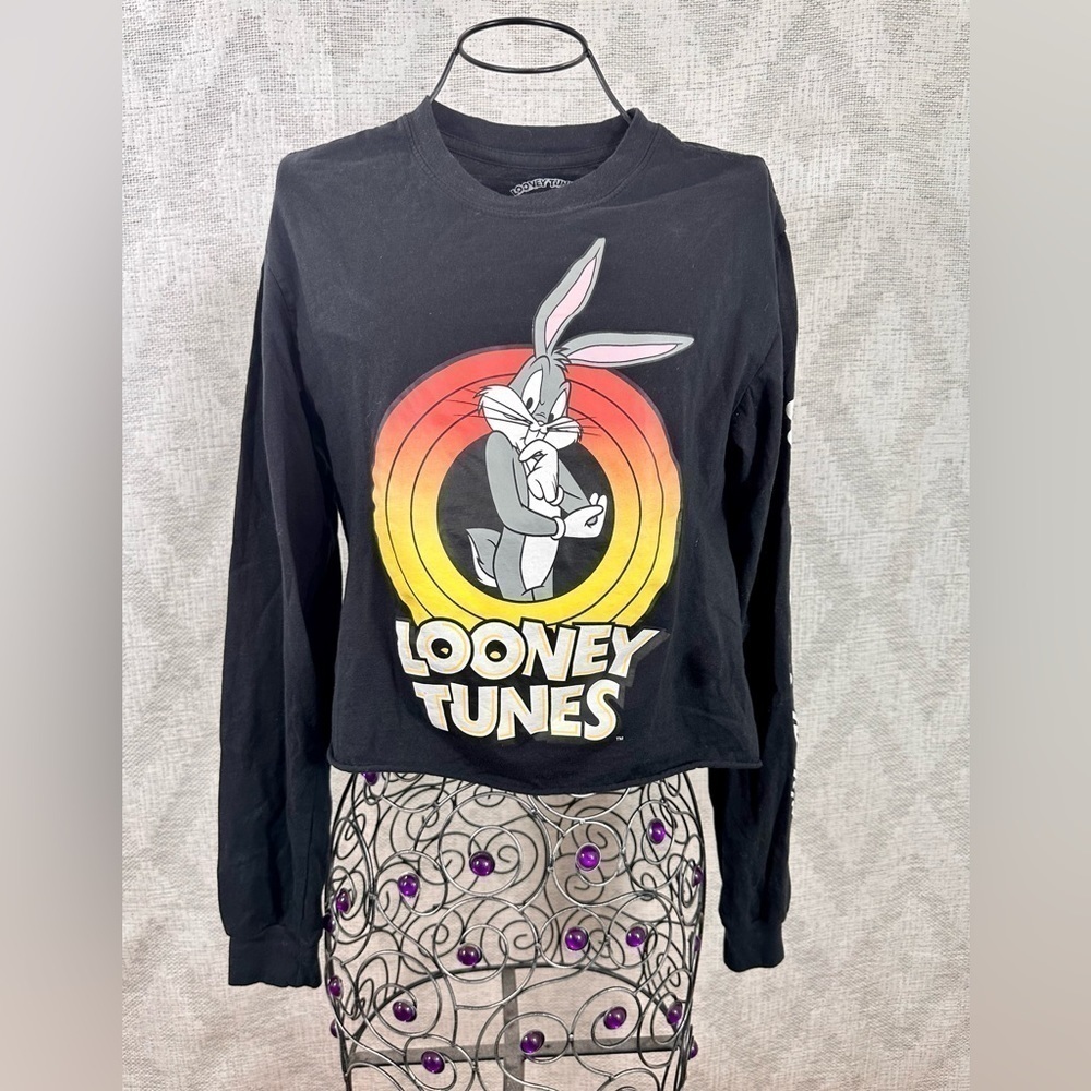 Looney Tunes Bugs Bunny black long sleeve crop top size XS